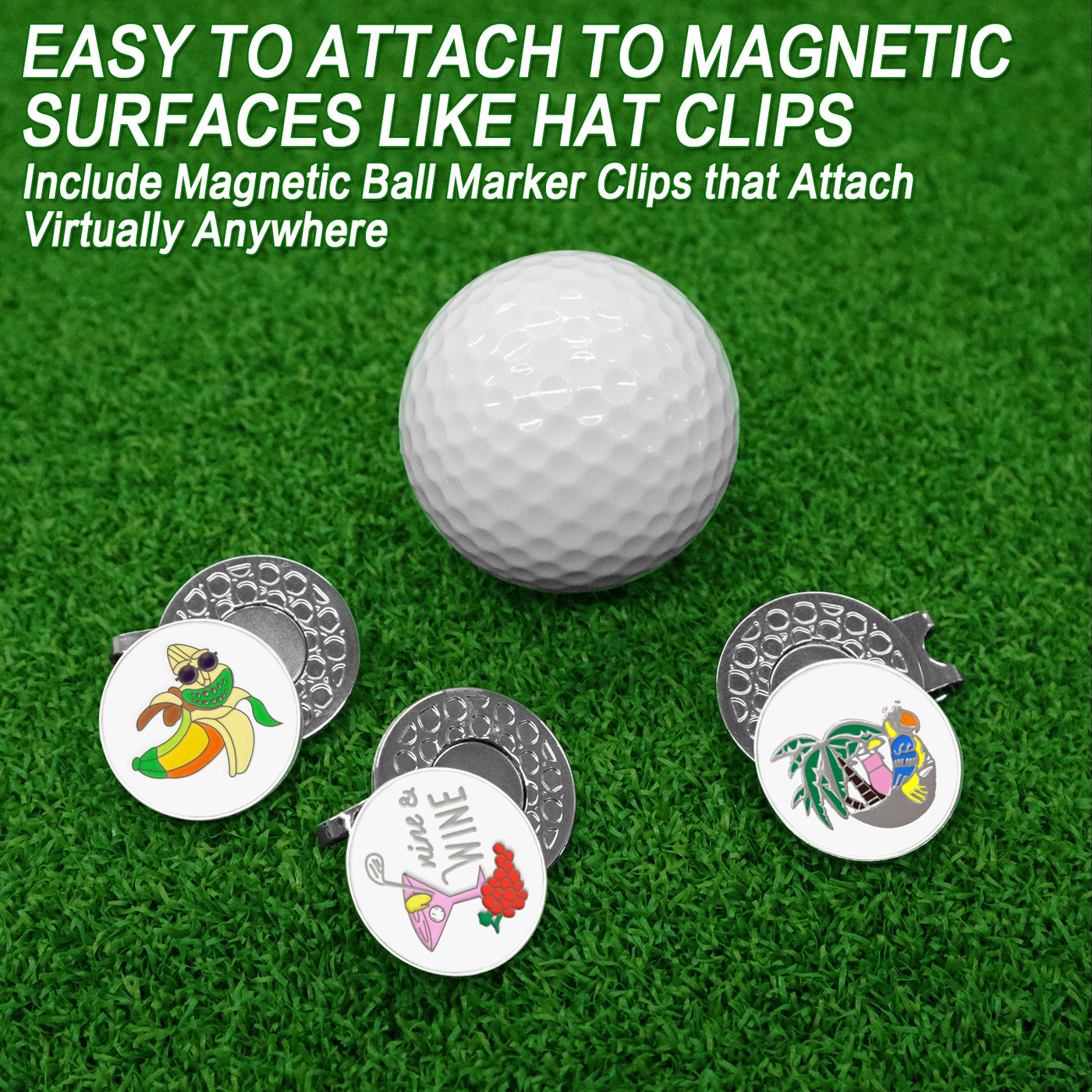 3 Pcs Golf Ball Markers with 3 Pack Hat Clip