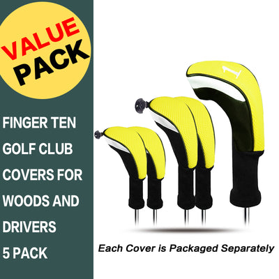 Lot de 5 housses de protection pour tête de club de golf Woods Driver Fairway Hybrid