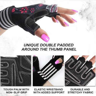 Ladies Weight Lifting Gym Gloves Skull Pink 1 Pair