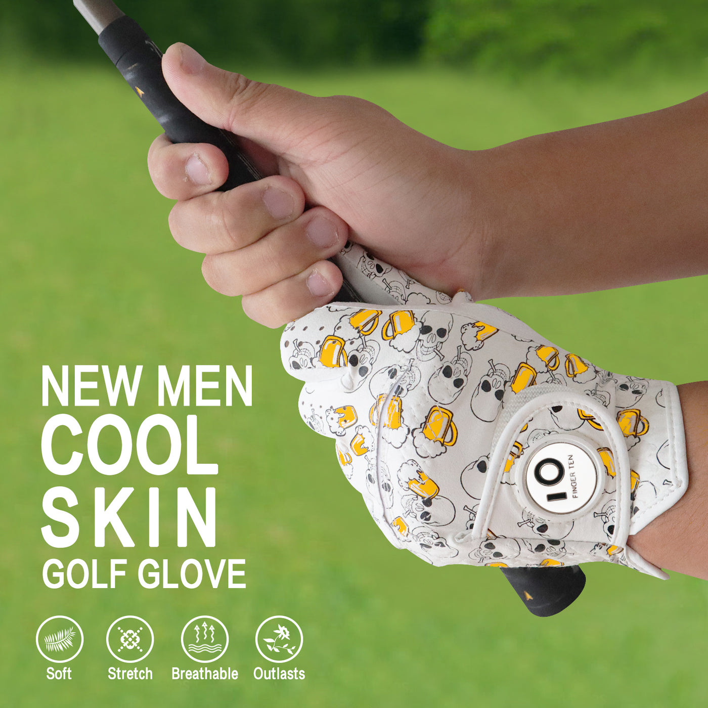 Golf Gloves Men Printed with Ball Marker 2 Pack