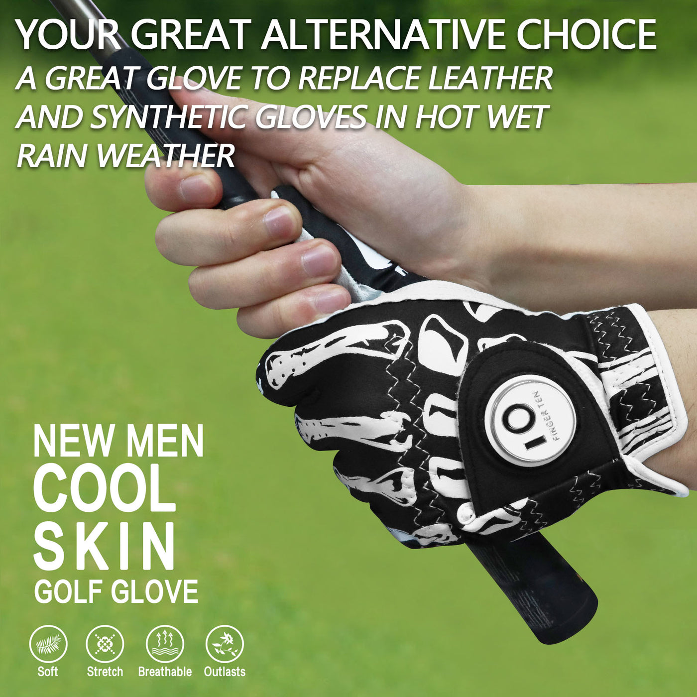 Golf Gloves Men Printed with Ball Marker 2 Pack