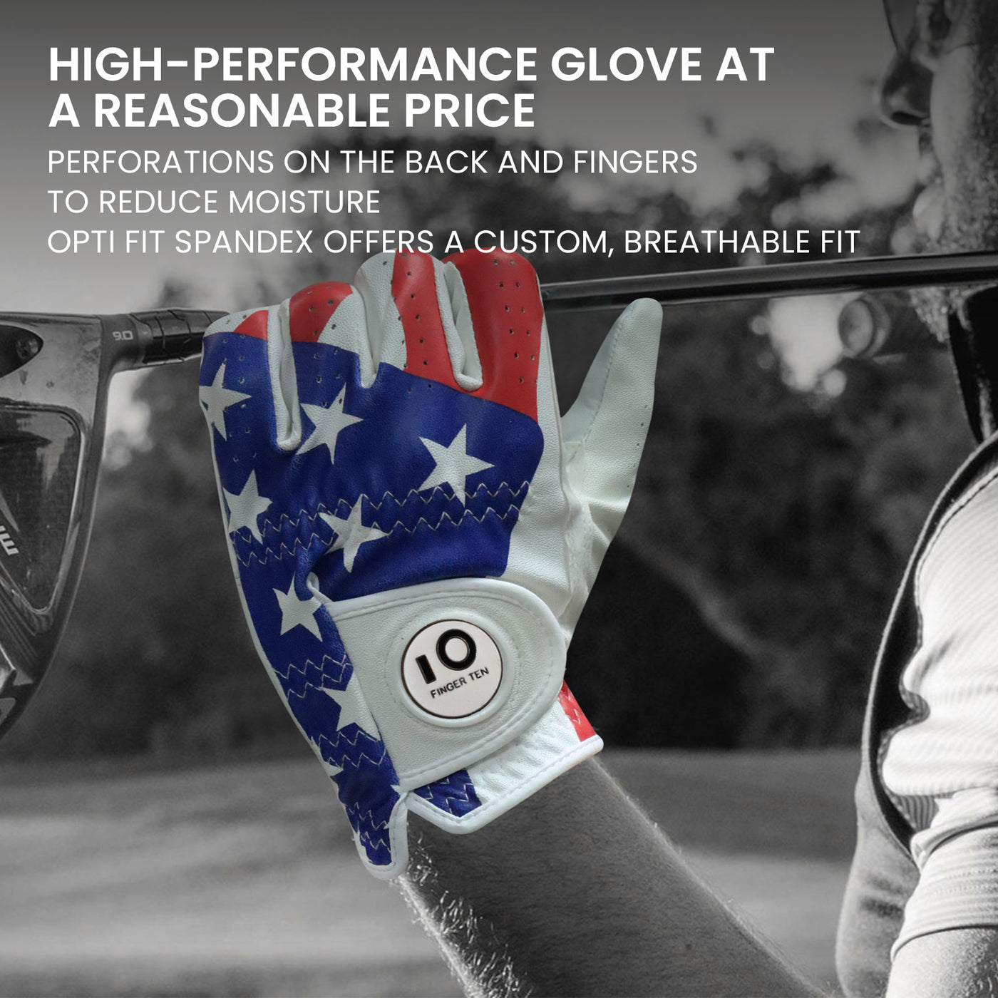 Golf Gloves Men USA Flag Weathersof Grip with Ball Marker 2 Pack