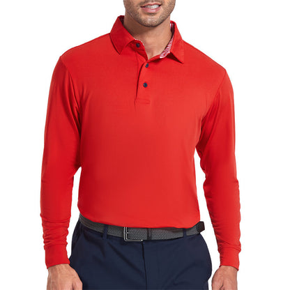 Performance Fit Long Sleeve Golf Shirt Men Tan