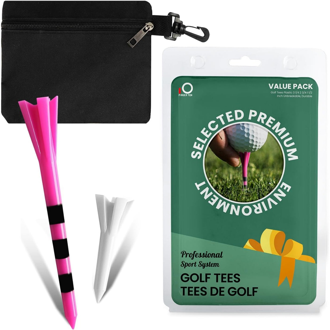 Golf Tees Plastic 60 Driving Range Tees 2 3/4 3 1/4 Inch and 40 More Short Tees 1 1/2 Inch with Golf Tee Bag Pouch