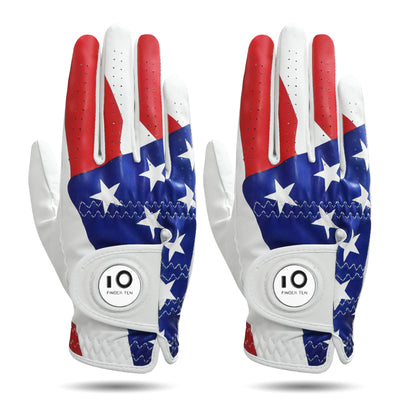 Golf Gloves Men USA Flag Weathersof Grip with Ball Marker 2 Pack