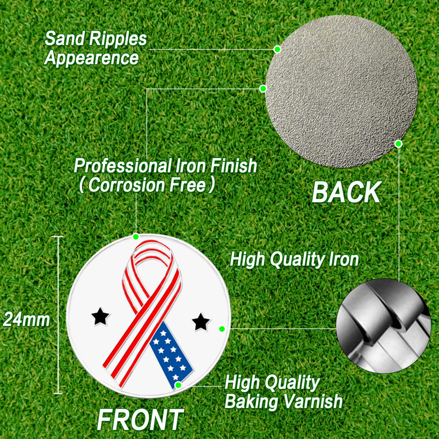 3 Pcs Golf Ball Markers with 3 Pack Hat Clip