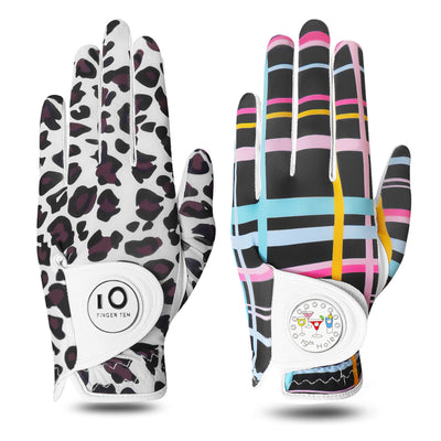 Ladies Golf Gloves Printed Leopard Stripes Colored 2 Pack