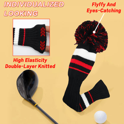 Golf Knit Head Covers Driver Fairway Woods Hybrid 3 Pack