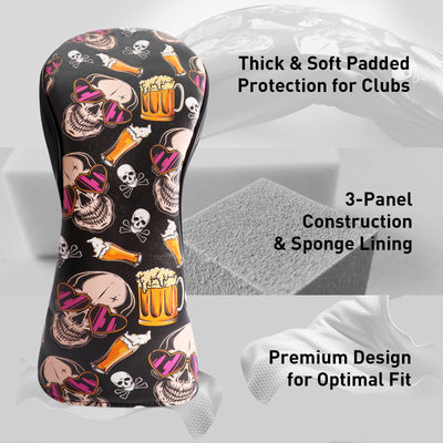 Golf Head Covers Woods Beer Skull 3 Pack Set