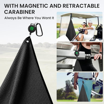 Golf Towels 3 Pack 16''X16'' with Strong Magnetic Retractable Carabiner