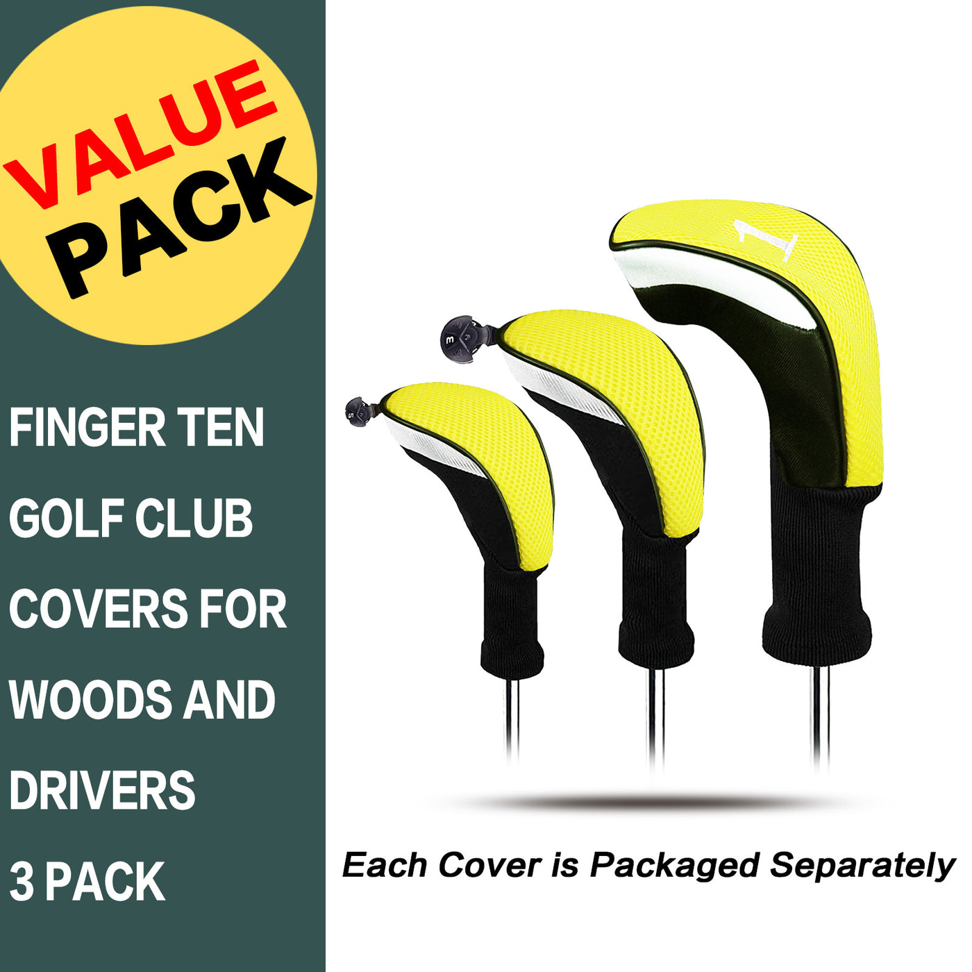 Golf Head Covers Woods Driver Fairway Hybrid Value 3 Pack