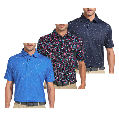 Lot de 3 nouveaux t-shirts de golf à manches courtes imprimés pour hommes 