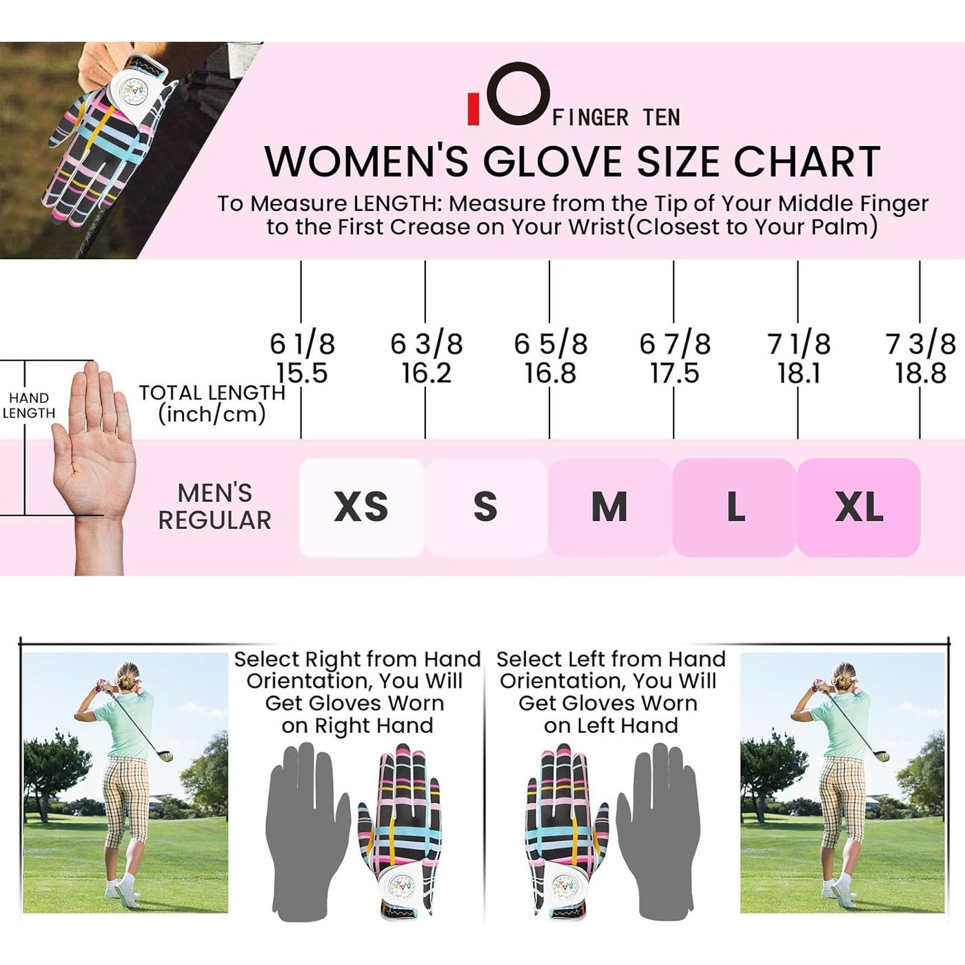 Golf Gloves Women Stripes Full Finger 1 Pack