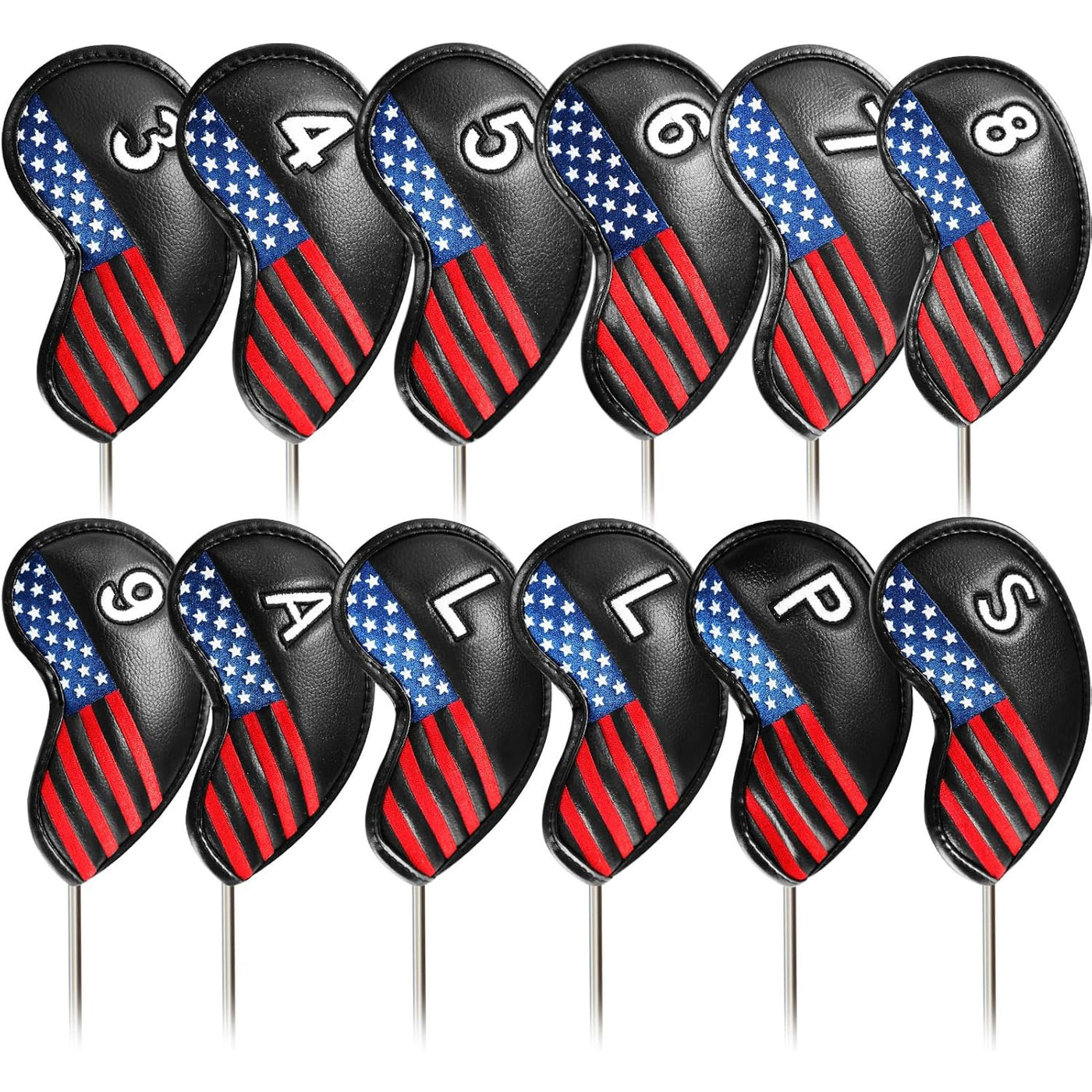 Golf Iron Head Covers Value 12 Piece Set USA Flag Universal Fit