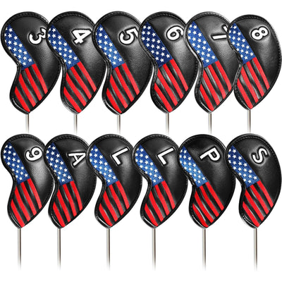 Golf Iron Head Covers Value 12 Piece Set USA Flag Universal Fit Main Iron Clubs