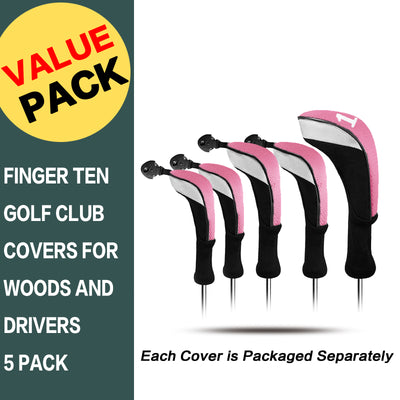 Lot de 5 housses de protection pour tête de club de golf Woods Driver Fairway Hybrid