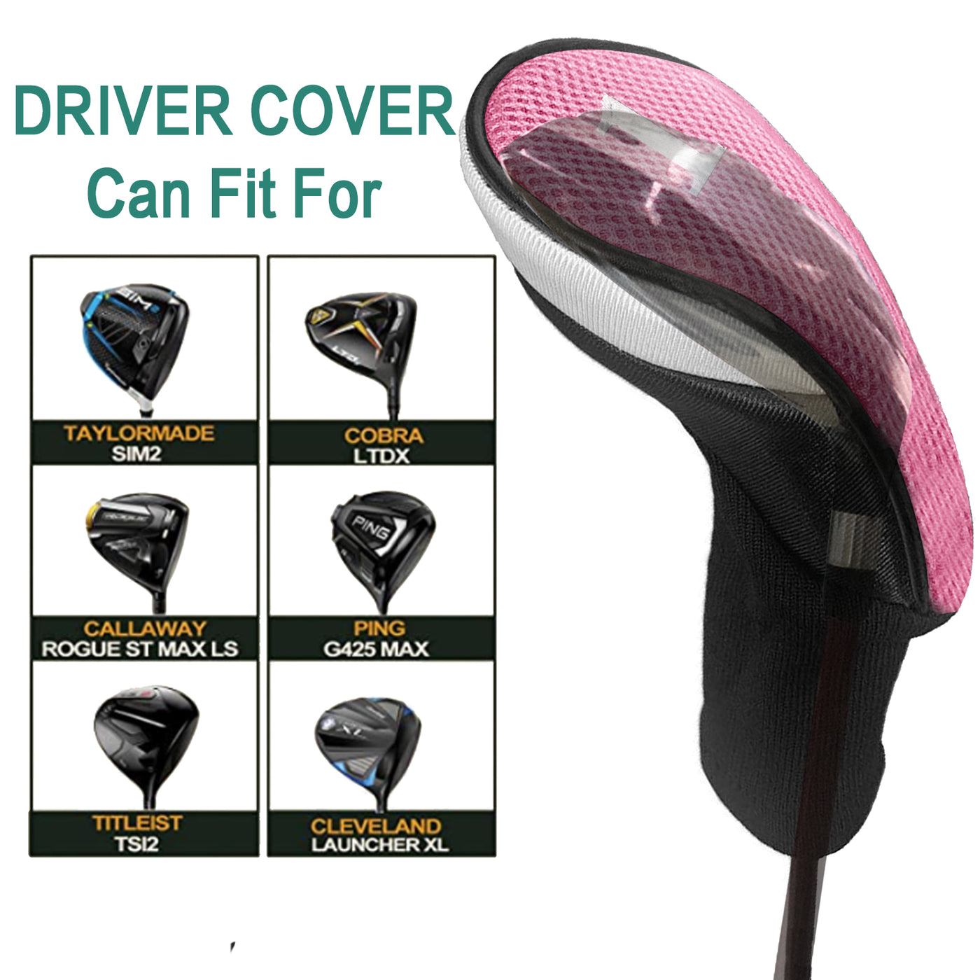 Lot de 5 housses de protection pour tête de club de golf Woods Driver Fairway Hybrid