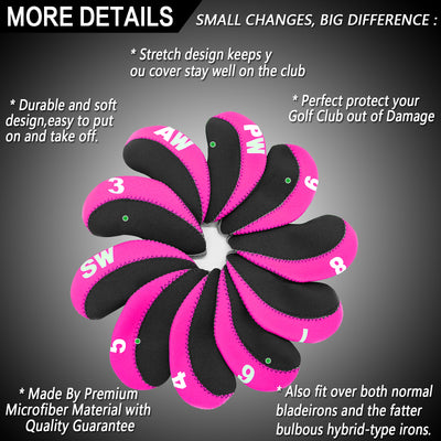 Golf Iron Covers Set Neoprene Club Headcover Pink Black Value 10 Pack