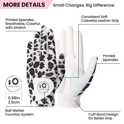 Ladies Golf Gloves Printed Leopard Stripes Colored 2 Pack