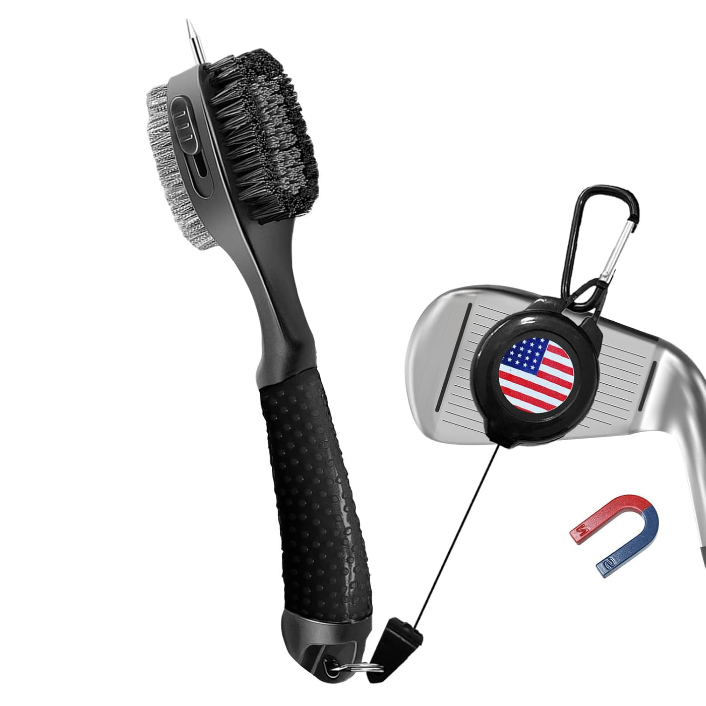 Golf Club Brush Groove Cleaner with Magnetic Carabiner