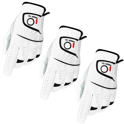 FINGER TEN Golf Gloves Men Right Left Handed Golfer Men’s Golf Glove Left Right Hand Value 3/6 Pack, All Weather Leather Grip Small Medium ML Large XL Size