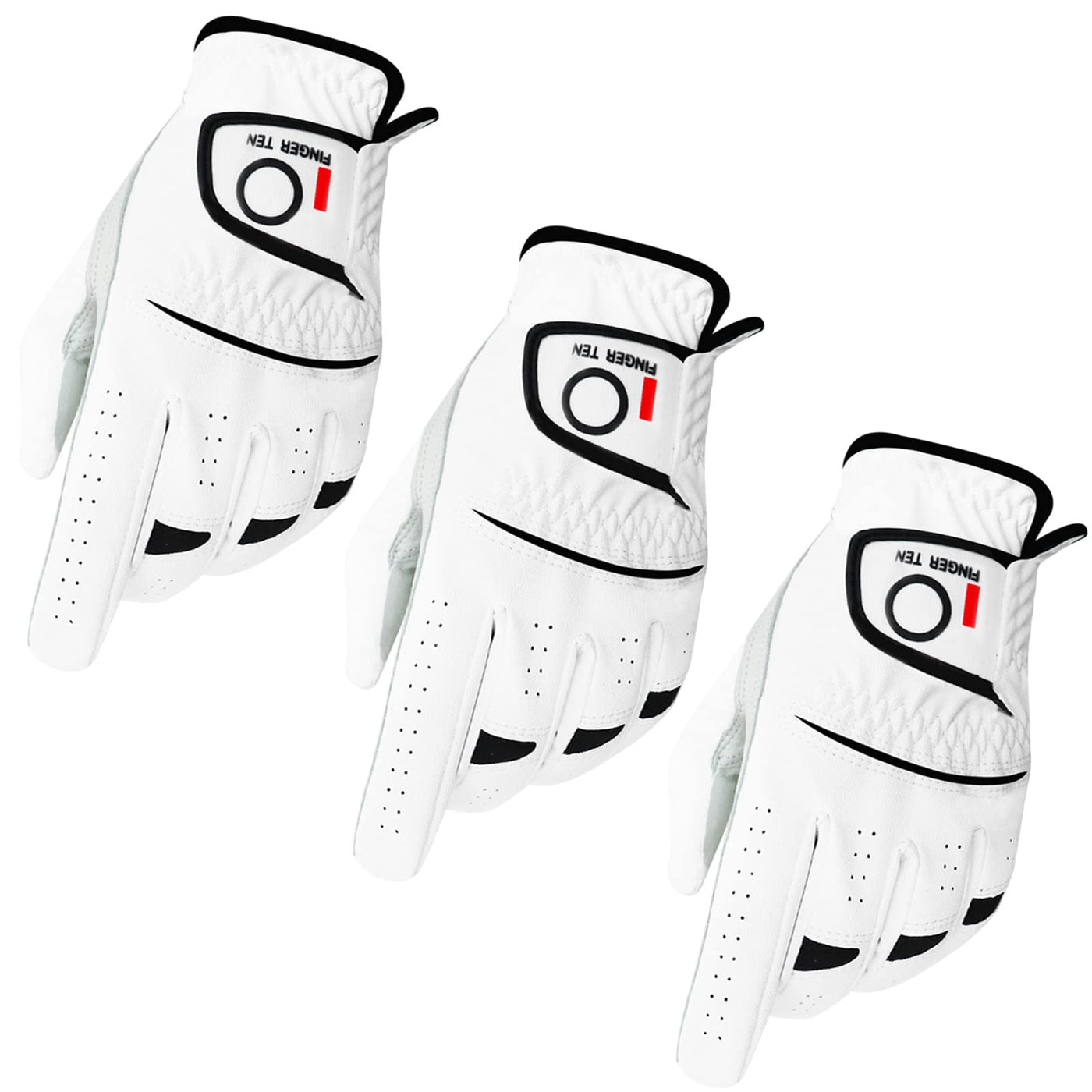 FINGER TEN Golf Gloves Men Right Left Handed Golfer Men’s Golf Glove Left Right Hand Value 3/6 Pack, All Weather Leather Grip Small Medium ML Large XL Size