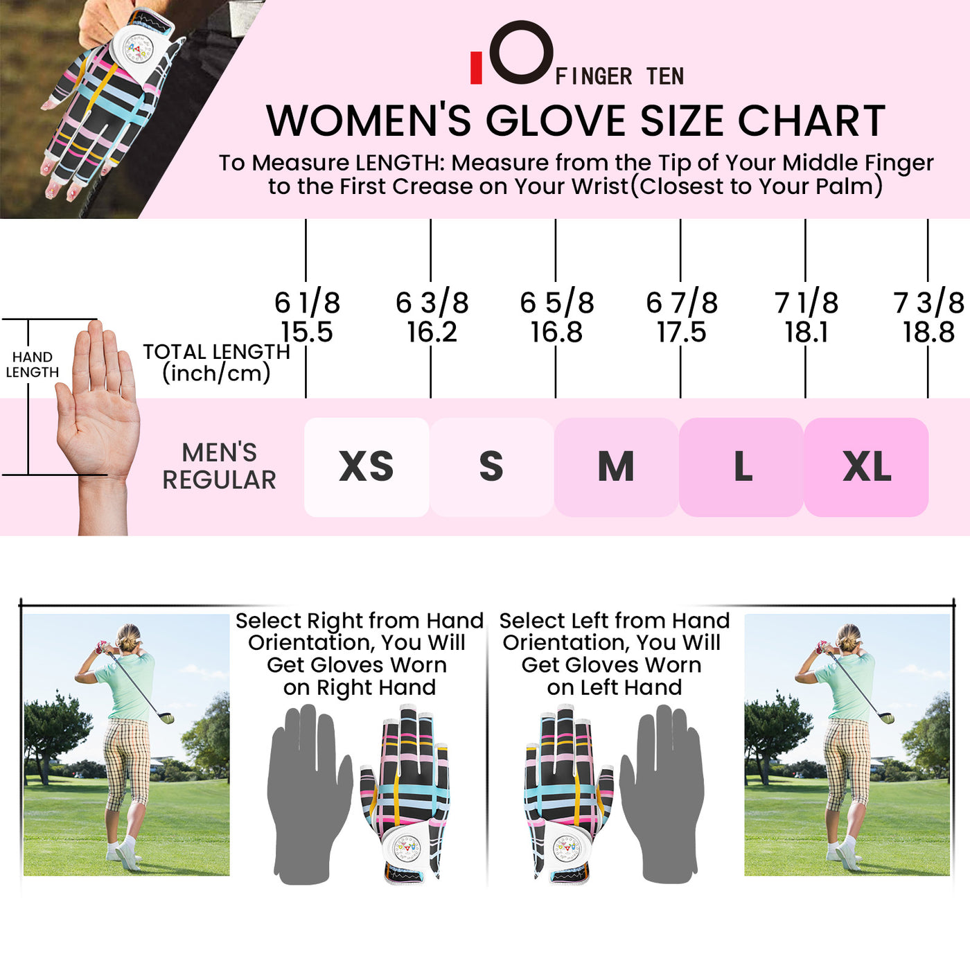 Golf Gloves Women Colored Stripes Half Finger 1 Pack