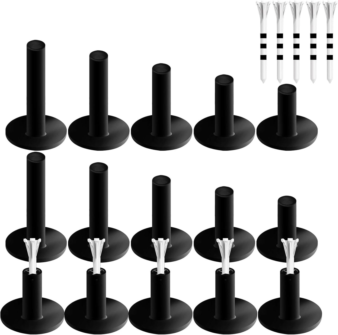 Golf-Tees aus Gummi für die Driving Range, 7,6 cm, 3,8 cm, 5,7 cm, 6,9 cm, 7,9 cm, 8,9 cm, Tee-Halter für Matte mit Kunststoff-Tees 