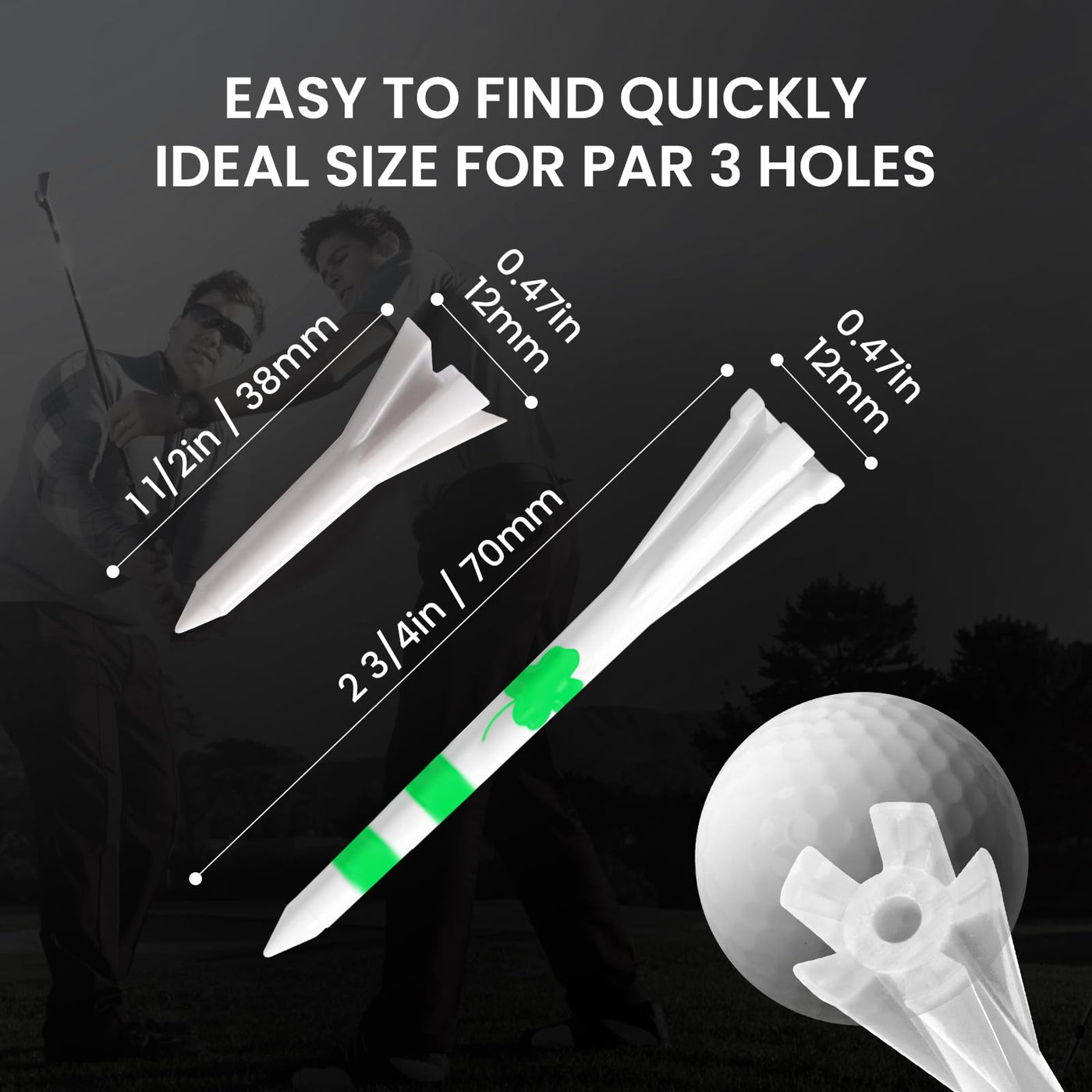 Luck Clover Golf Tees 80 Driver with 20 Iron Plastic Tee Mixed Pack