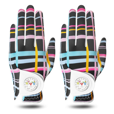 Lot de 2 gants de golf pour femme avec marqueur de balle imprimé en couleur