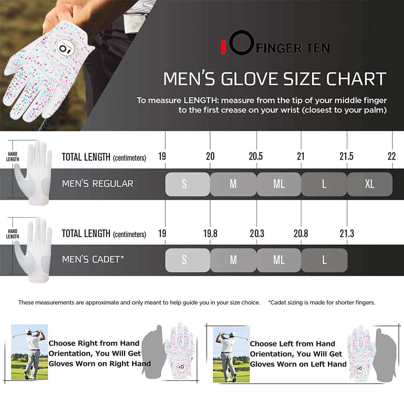 Golf Gloves Men Printed with Ball Marker 2 Pack