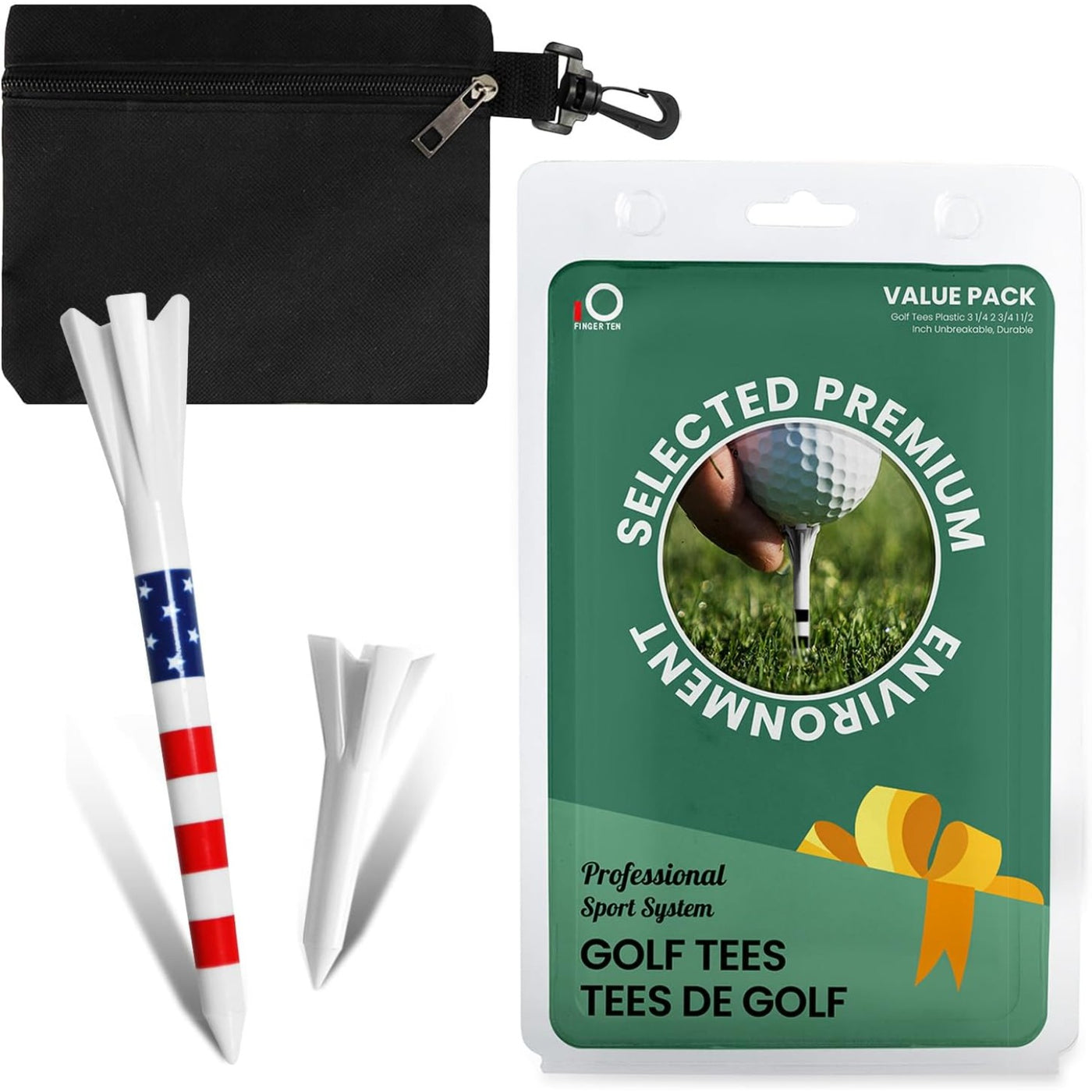 Tees de golf en plastique 60 tees de practice 2 3/4 3 1/4 pouces et 40 autres tees courts 1 1/2 pouce avec pochette pour sac de tees de golf 