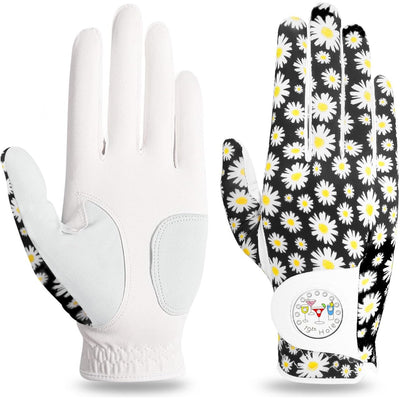 Golfhandschuhe Damen Little Daisy Vollfinger-Leder mit Ballmarker, 1 Packung