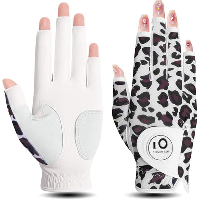 1 Pack Golf Handschuhe Frauen Leopard Halbfinger Leder mit Ball Marker