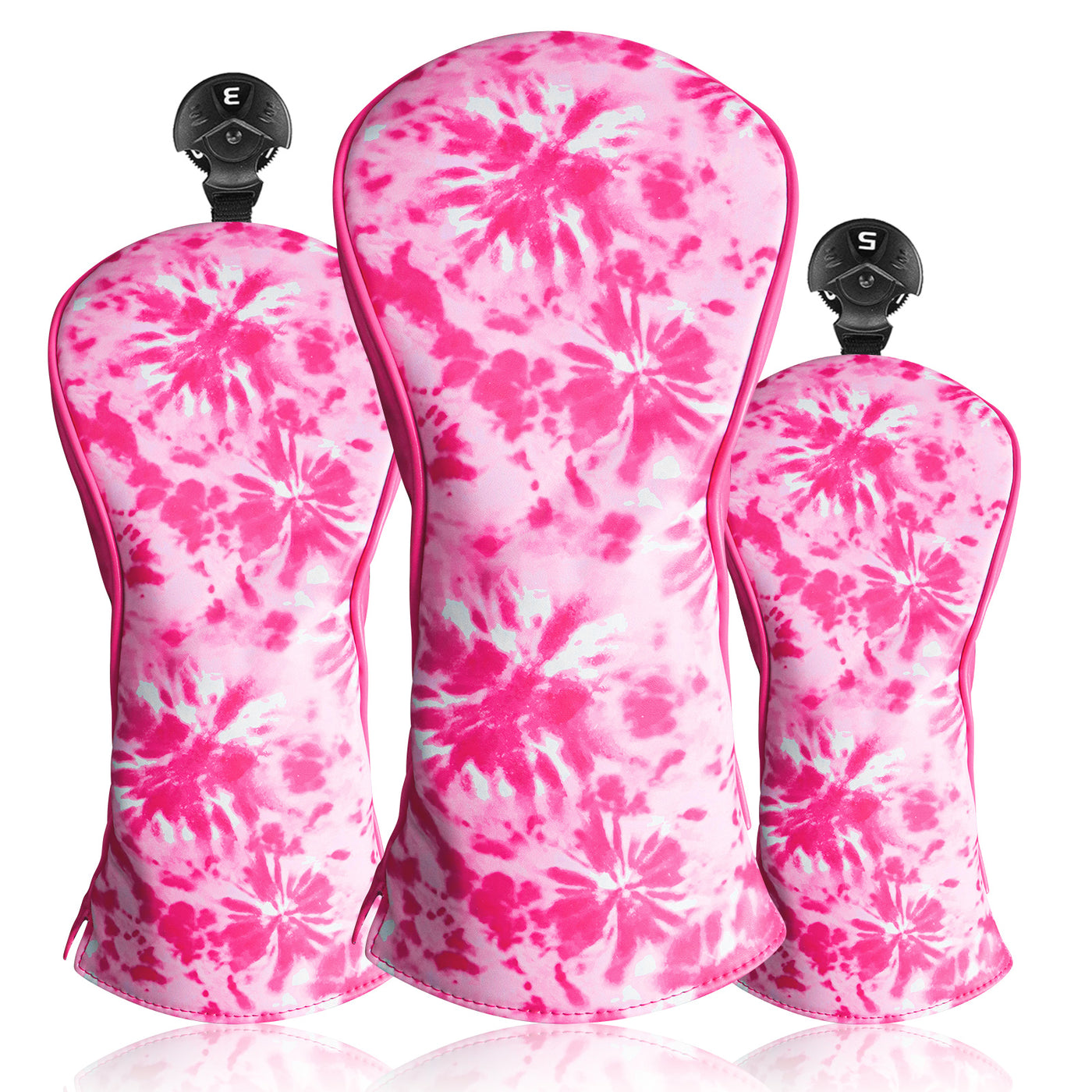 Golf Club Head Covers for Woods Driver Fairway Hybrid Deep Pink 3 Pack Set