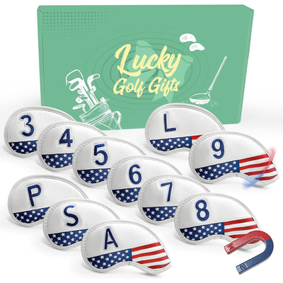 Lot de 11 housses de clubs de golf magnétiques pour fers avec coffret cadeau Motif drapeau américain 