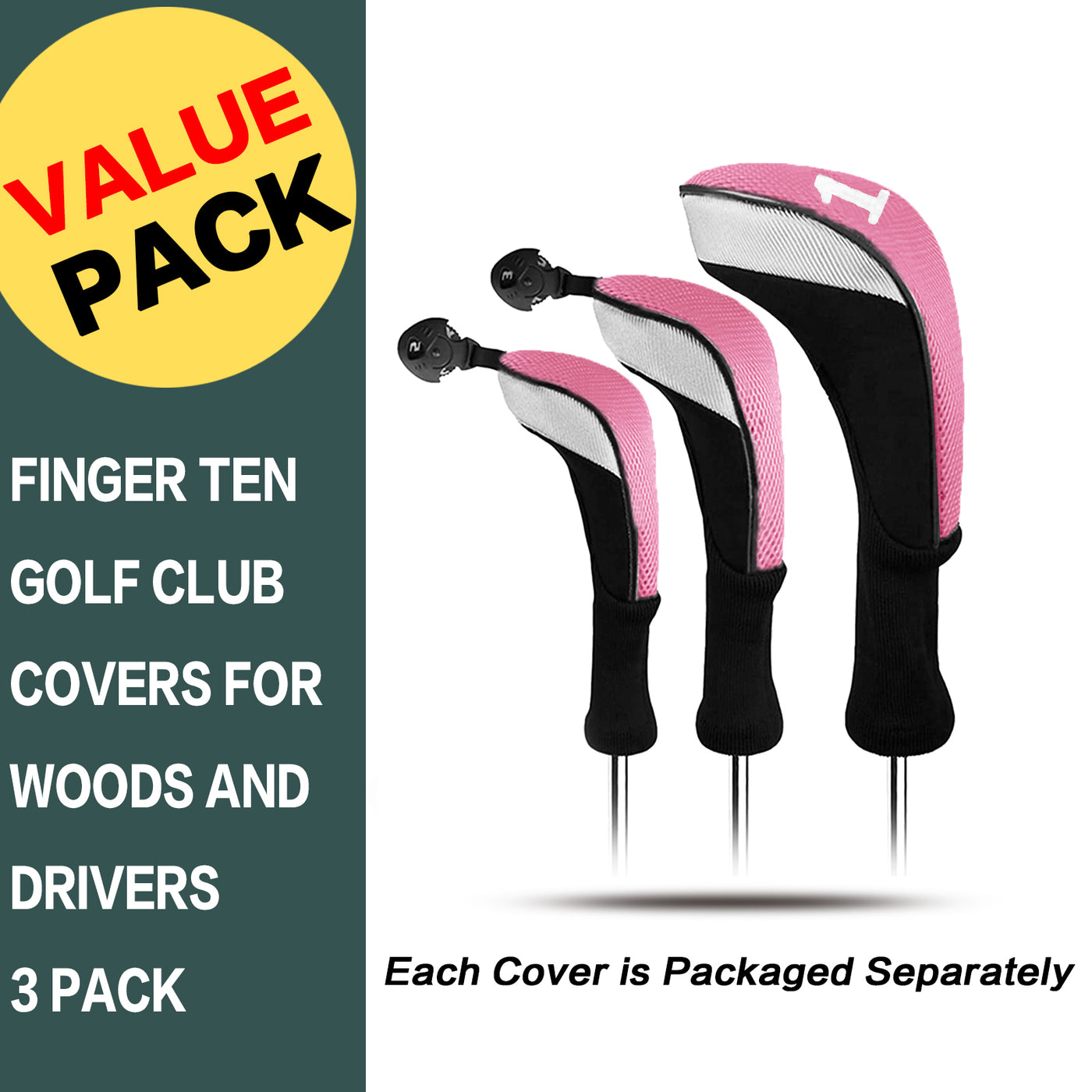 Golf Head Covers Woods Driver Fairway Hybrid Value 3 Pack