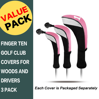 Golf Club Head Covers for Woods Driver Fairway Hybrid Value 3 Pack