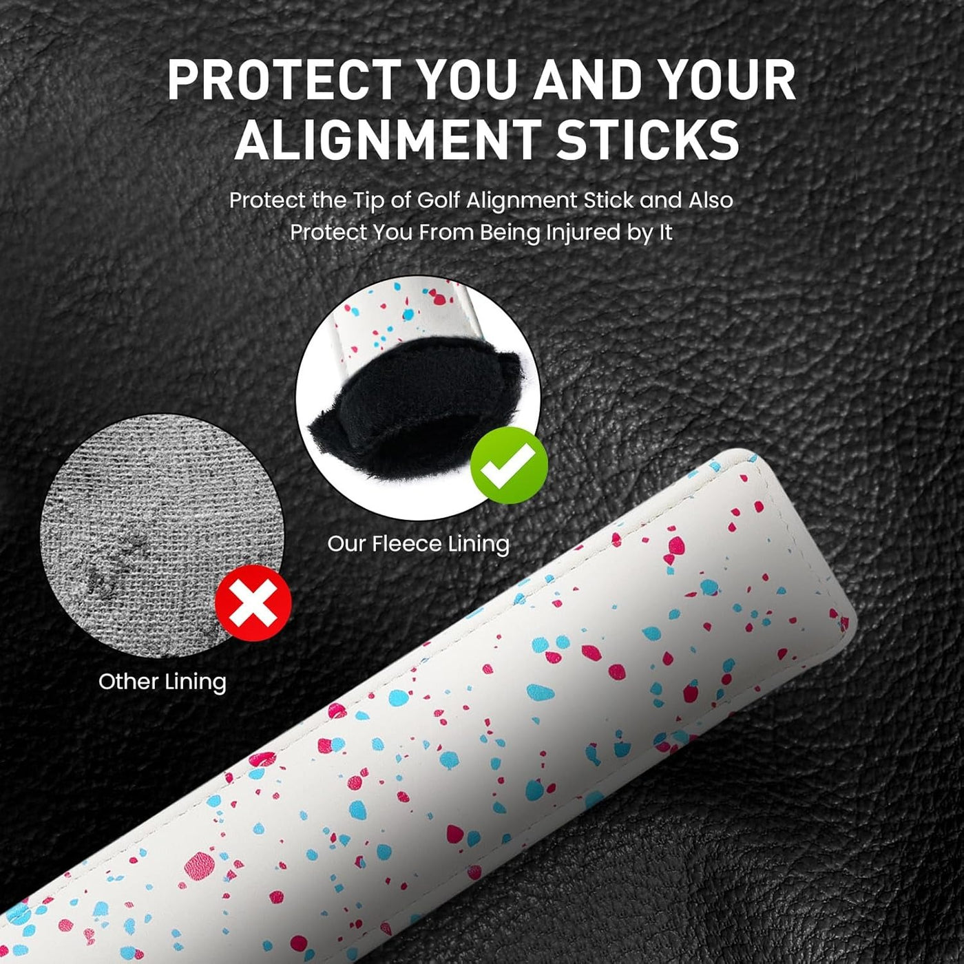 Golf Alignment Stick Cover Rods Holder Case Leather Dots 1 Pack