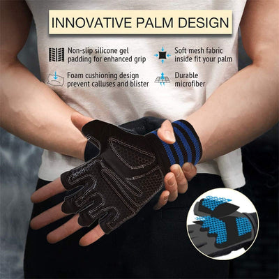 Weightlifting Workout Gloves Full Finger with Wrist Strap Support