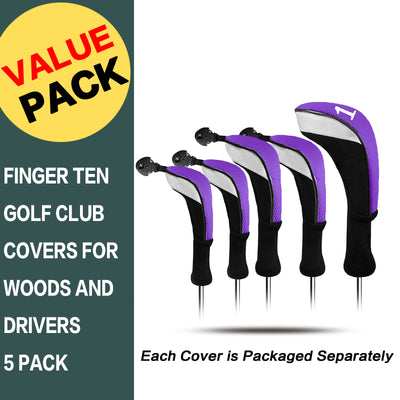 Lot de 5 housses de protection pour tête de club de golf Woods Driver Fairway Hybrid