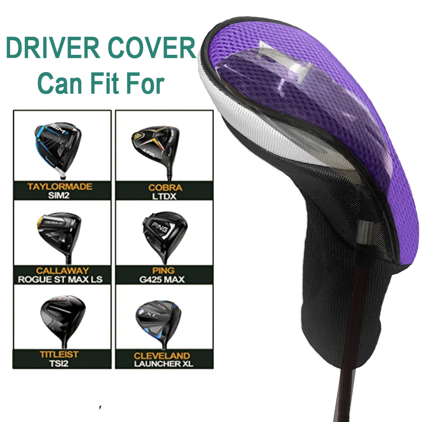 Lot de 5 housses de protection pour tête de club de golf Woods Driver Fairway Hybrid