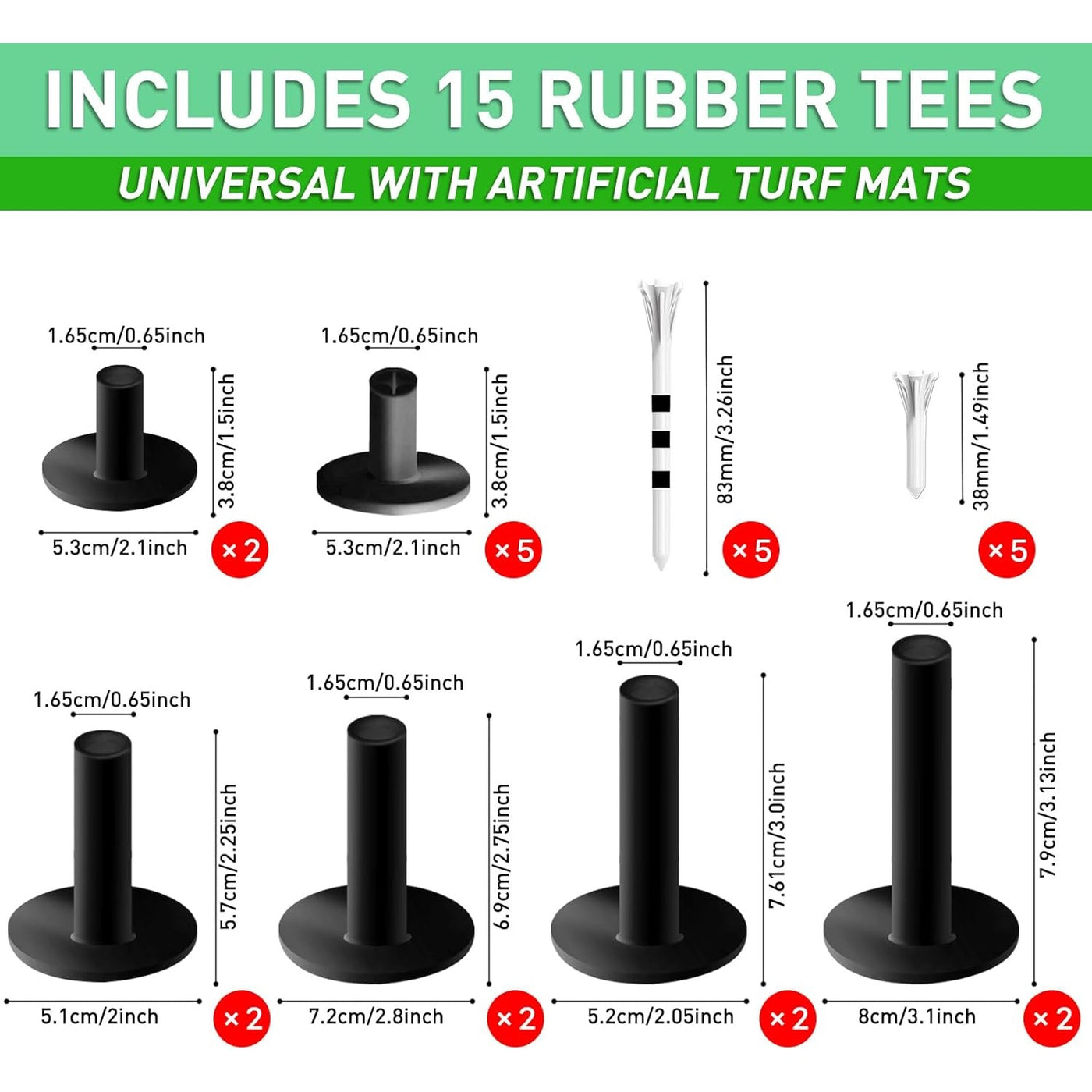 Golf Rubber Tees Driving Range 3 Inch 1.5'' 2.25'' 2.75'' 3.13'' Tee Holder for Mat with Plastic Tees