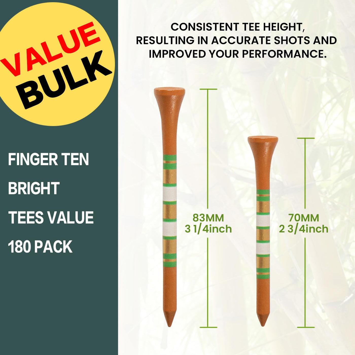 Premium Bamboo Wood Golf Tees Unique Box Design 18-Pack