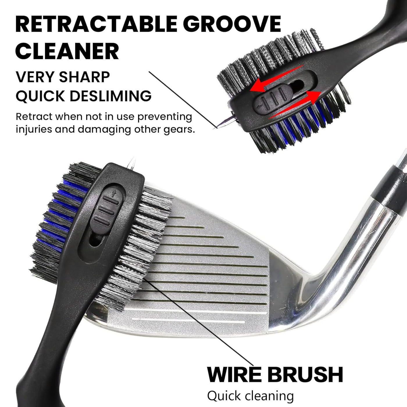 2 Pack Golf Club Brush Groove Cleaner with Magnetic Carabiner