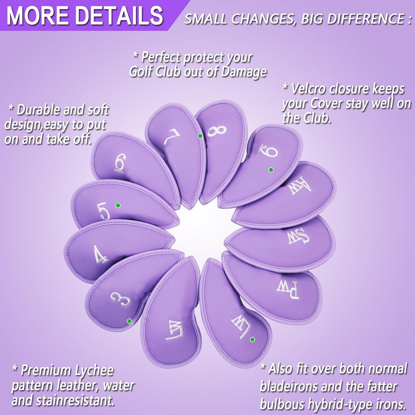 Golf Iron Head Covers 12 Piece Set Universal Fit