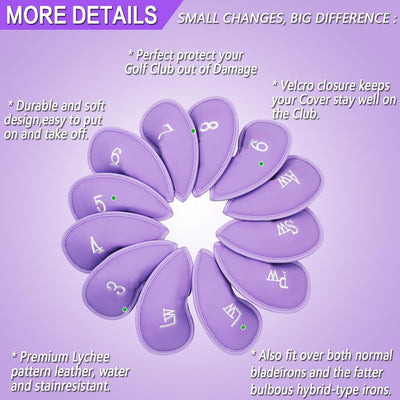 Golf Iron Head Covers 12 Piece Set Universal Fit