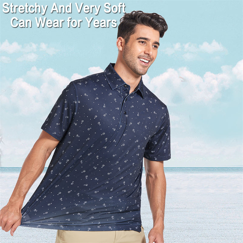 New Print Short Sleeve Golf Shirt Men 3 Pack