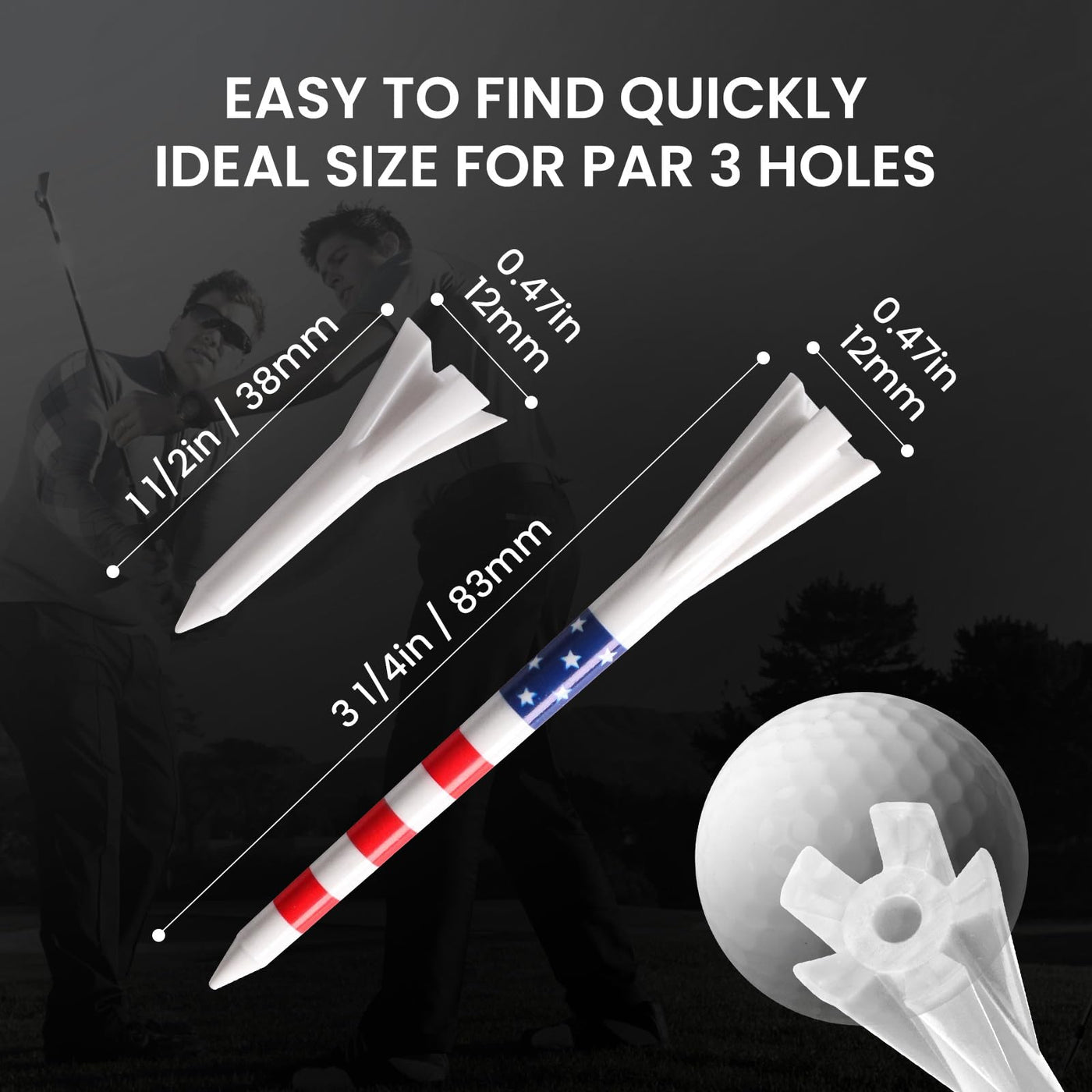 USA Flag Golf Tees 80 Driver with 20 Iron Plastic Tee Mixed Pack