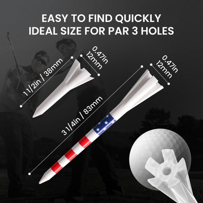 USA Flag Golf Tees 80 Driver with 20 Iron Plastic Tee Mixed Pack